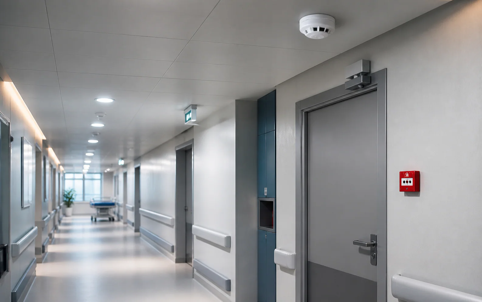 Détection incendie dans le couloir d’un établissement hospitalier anonymisé en Île-de-France